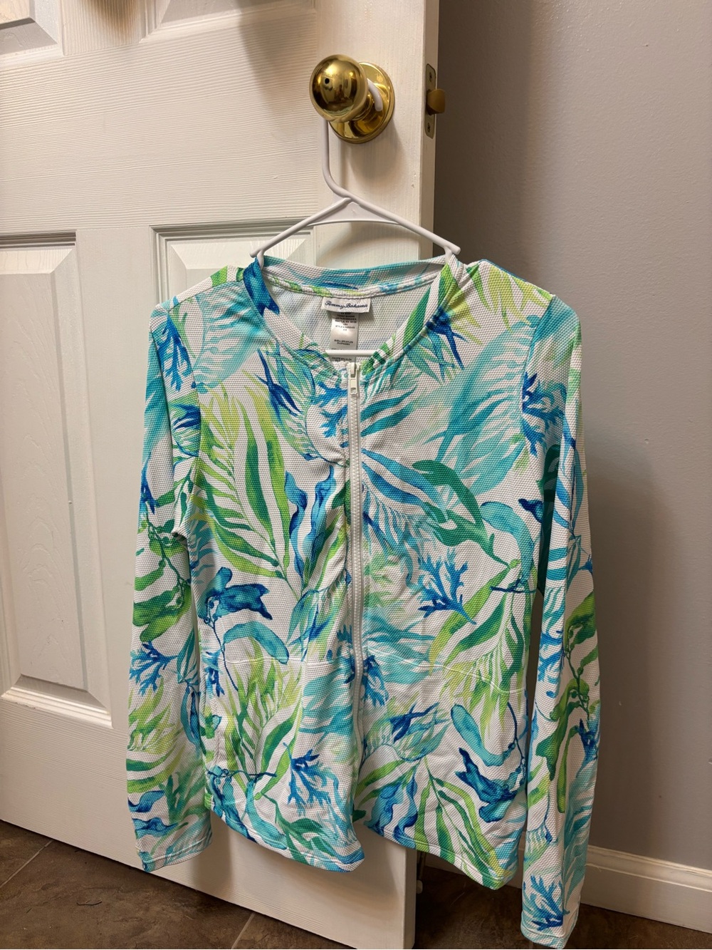 Tommy Bahama White, Blue & Green Tropical Zip-Up Top